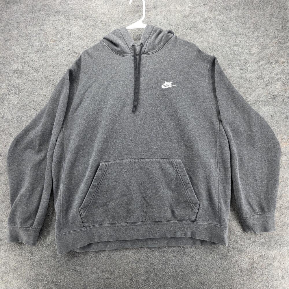 Nike Hoodie Mens XL Gray Pullover Hooded Pockets Lined Drawstring Embroidered